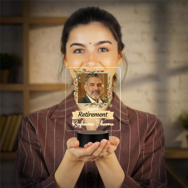 Personalized Happy Retirement LED Lamp with Photo Frame Retirement Gift for Teacher, Professor, Boss, Lawyer Nurse & Doctor Warm White Light & USB Powered